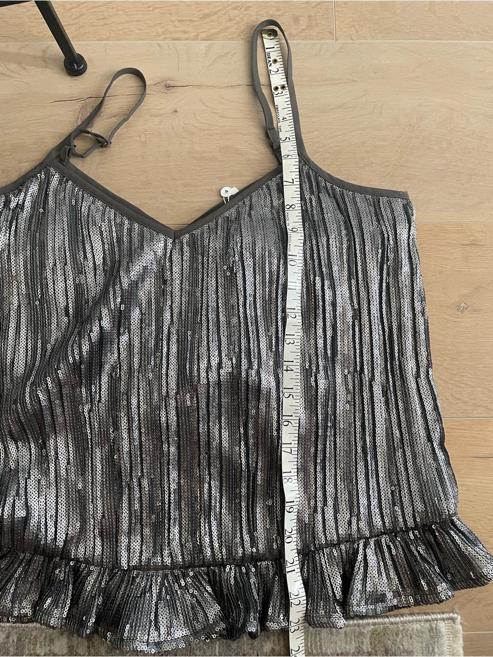 NWT ANTHROPOLOGIE Amelie Sequin Camisole - Gunmetal with Ruffled Hem - Picture 12 of 12